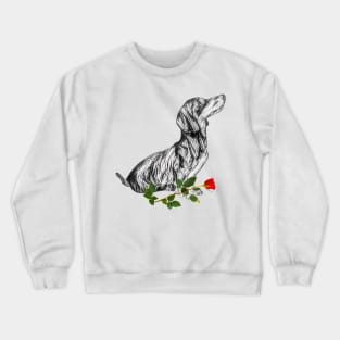 Valentines Dachshund With Rose Crewneck Sweatshirt